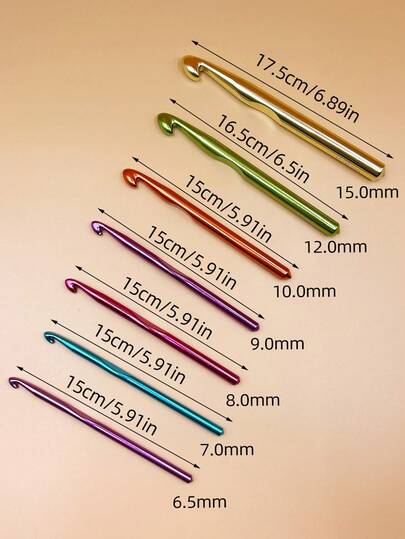 15mm, 12mm, 10mm, 9mm, 8mm, 7mm & 6.5mm Crochet Hook Set - Suitable For Chunky & Super Chunky Yarn