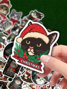 50pcs Cute Christmas Cat Theme Vinyl Sticker Set, Unique Patterns, Delicate Decor, Removable & No Residue. Perfect Gift For Classroom Rewards, Holiday Parties, Birthdays. Applicable To Phone Cases, Laptops, Luggage, Scooters, Notebooks, Cups, Tablets, Water Bottles, Etc. High-Resolution Printing, Vibrant Colors. Fun Gift For Students, Teens, And Office Workers.