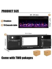 [2 Packages Shipping]Fireplace TV Stand With 36" Fireplace, Up To 80" TVs, 70" Entertainment Center, With20 Color Lights, TV Media Console With Storage Cabinets For Living Room,Thanksgiving,Christmas  Gift - 黑色 - 查看 6