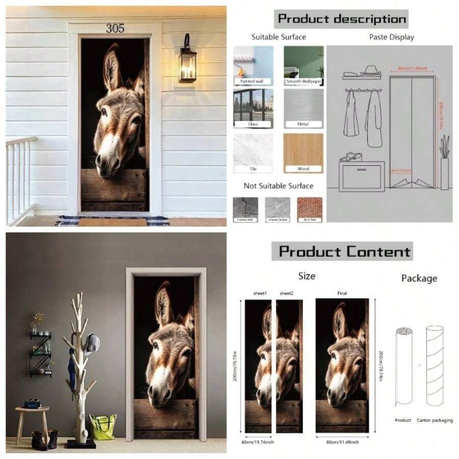 2 Sheets Self - Adhesive Door Sticker, 80cmx200cm/31.5x78.7inch Nature Tree Shadow Door Murals Stickers PVC Removable Wallpaper Decoration Home Bedrooms U200BLiving Room - 驢木板 - 查看 1