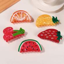 1PC Y2K Kawaii Fruit Hair Claw Clip - Strawberry Watermelon Cherry Orange Pineapple Design, Non-Fade Hypoallergenic Secure Hair Grabber, Cute &  Hair Accessory For Women, Perfect For Daily Wear, Date, Party & Vacation, Ideal Gift For Girlfriend, Bestie, Mom & Female Friends, Stylish Functional Hair Claw On  US - 西瓜 - 查看 2