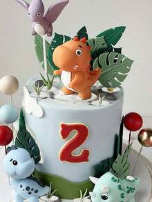1 pieza/14 piezas Decoración de pastel de dinosaurio gigante lindo, Tiranosaurio Rex de dibujos animados, Pterosaurio, Triceratops, Cuello largo Dragón, Tortuga redonda suave simulada, Hojas largas, Pequeña hierba, Suministros de decoración de pastel, Decoración de huevo de dinosaurio mini, Decoración de pastel con tema de bosque de dinosaurios, Adecuado para decoración de pastel de cumpleaños - multicolor - Ver 4