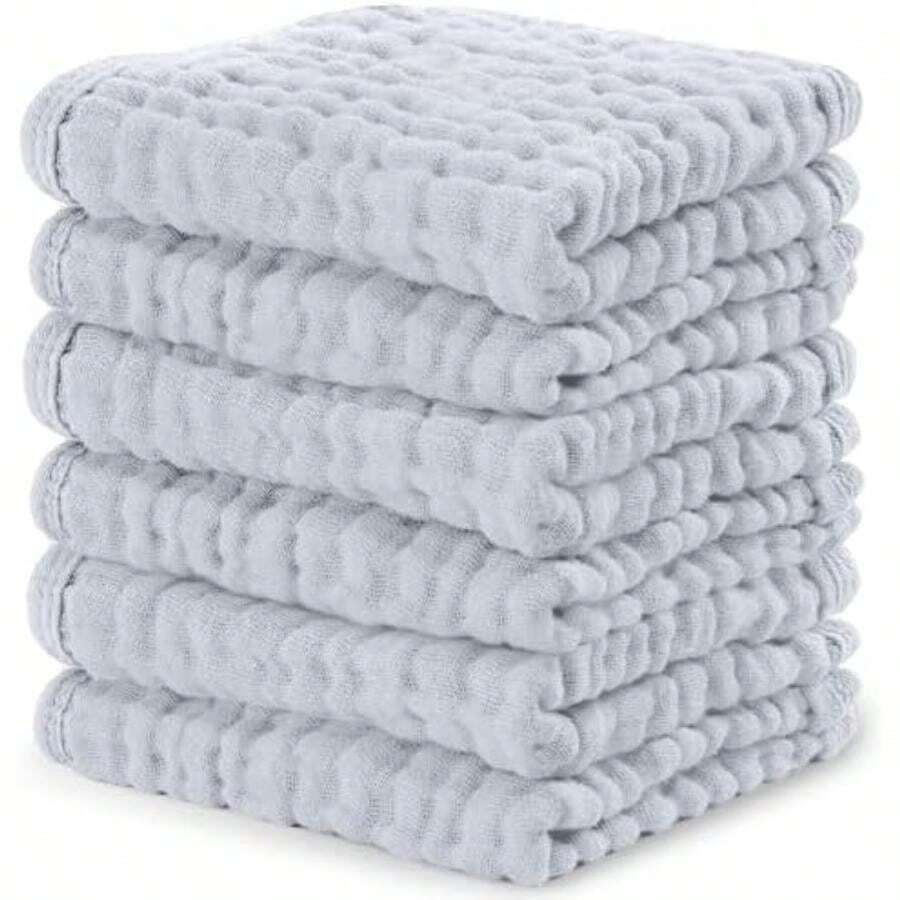 Toallitas de Muselina para Bebé (Paquete de 6), Toallas suavea de 6 Capas de Algodón para Piel Sensible – 25 x 25 cm, Grandes, Absorbentes y Delicadas(Paquete de 6 25x25 cm Pizarra) - Multicolor - Ver 1