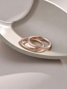 2pcs Women's Stainless Steel Rose Gold Matte Finish Ring Set - Rose Gold - View 4