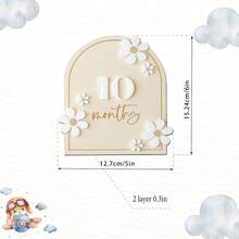 一套木质宝宝每月成长里程碑卡片，3D立体花朵双面设计，男女宝宝通用，新生儿摄影道具，记录宝宝成长历程，宝宝出生公告，宝宝成长里程碑纪念盘，拍照道具