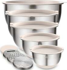 Mixing Bowls With Airtight  Set, 5 Count Stainless Steel Khaki Nesting Bowls For Kitchen, With Grater Attachments & Non- Bottoms, Size 5, , 2, 1.5, 0.63 Qor Mixing & Serving - 卡其色 - 查看 2