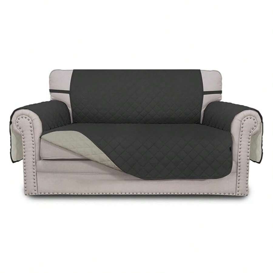 Reversible Loveseat Couch Cover For 2 Cushion Couch Sofa Cover For Dogs Water Resistant Furniture Protector With Foam Sticks Elastic Straps For Pet Loveseat, Darkgray/Beige - Multiwarna 1963 - View 1