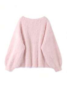 Women's Plush Mohair Blend Sweater  White Dusty Pink Off Shoulder Fall Winter Pullover  Soft Dropped Shoulder Knit Top For Cool Weather And Everyday Coziness - 粉色 - 查看 7