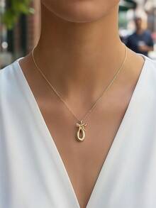 1件简约珍珠链天使吊坠项链，适合女性日常、约会、派对和度假佩戴 - 金黃色 - 查看 6