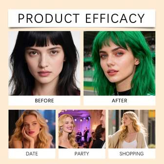 临时染发喷雾（银灰色、橙色、绿色、亮红色）可提供临时染发效果，瞬间改变发色。它还具有保湿功效。在补染过程中，它能滋养头皮和头发，填补稀疏区域，使头发看起来更浓密。配方稳定温和，不伤发，适合日常使用，尤其适合节日、派对和各种场合。不同的发色可以营造不同的浪漫氛围。适合所有发质。