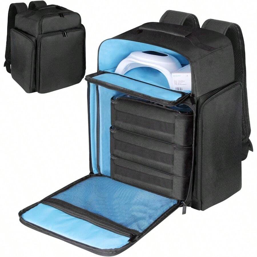 Nail Polish Organizer Backpack Holds 108 Bottles 15ml - 0.5 Fl.Oz And A Nail Lamp With 3 Removable Storage Bag For Nail Tech (Black) - Black - View 1