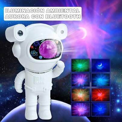 Proyector de luz nocturna de galaxia y luna, con diseño de astronauta y altavoz Bluetooth,temporizador y control remoto