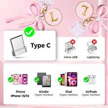 3Pcs Pink Bow USB C Dust Plug Charms 17/16/15 Pro,Cute Initial Type C Dust Plug Covers Phone Charging Port,Port Cover Protector Accessories Paperwhite Colorsoft - C - Xem 11