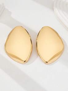 1 Pair Gold Simple Geometric Exaggerated Earrings, Basic Design Suitable For Daily Wear Earring Stud - Gold - View 4
