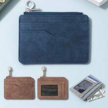 Cartera pequeña de moda para hombres, tarjetero de identificación, duradera de cuero PU, 5 ranuras para tarjetas, bolsillo con cremallera para monedas, estuche para tarjetas de crédito - Azul - Ver 8