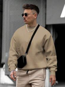 Christmas Outfit Womenchristmas Outfit WomenMen's Solid Color Pullover Sweatshirt, Casual Everyday Wear, For FallLoose And Comfortablewomen Winter Clotheswinter Clothes For Women - 咖啡棕 - 查看 5
