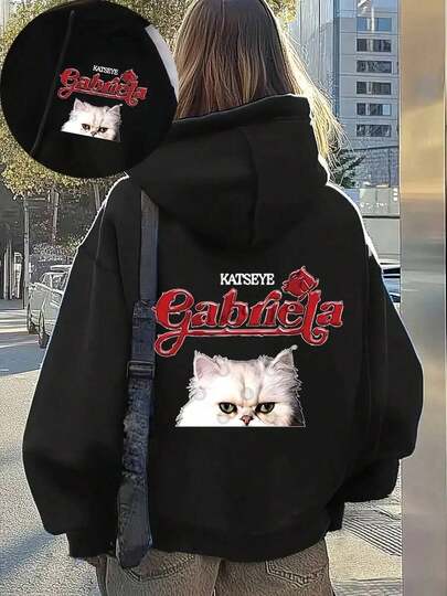 KATSEYE Gabriela Otoño e Invierno Nueva Sudadera con Capucha Impresa Versátil Casual Deportiva de Manga Larga Retro Americana