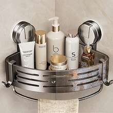 Corner Shower Suction Caddy - Heavy-Duty Triangle Organizer For Bathroom, No Drilling Toiletries Storage Basket - Silver - View 4