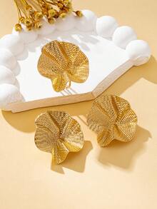 女士首饰套装 - 戒指 + 耳环，波浪纹图案，冬季首饰礼品 - 戒指+耳環套裝紋路波浪 - 查看 5