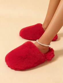 2025 Autumn/Winter New Fashion Fluffy Slippers For Men & Women, Warm Plush Toe Cover House Slippers - Red - View 2