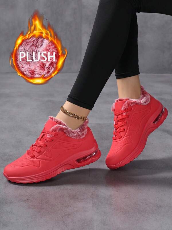 Tênis casuais femininos plus size com forro térmico, botas curtas de couro sintético para atividades ao ar livre, calçados modernos com forro felpudo e proteção contra o frio, tênis esportivos casuais, unissex, para casais, homens e mulheres.