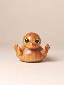 1pc Cute Lazy Cat & Small Yellow Duck, Handmade Wooden Carving Decor, Carved Tabletop Tea Hanging Ornament - Multicolor - View 11