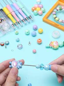 150pcs Beaded Keychain Making Set Includes Keychain, Plastic Beaded Pen With Colorful Beads, Tassel And Lobster Clasp For DIY Pen Keychain Beading Making Kit ﻿ - 彩色 - 查看 4