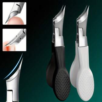 1pc Black/White Professional Stainless Steel Angled Nail Clipper, Suitable For Thick & Thickened Nails, Wide Opening, Splash-Proof Design, Black & Green, Nail Care Tool, Ergonomic Handle, Structure
