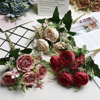 1 st konstgjord piongunga med 4 huvuden, konstgjord blomma för heminredning, dekoration till bröllopslokal, lämplig för alla hjärtans dag, mors dag, jul, nyårsfester