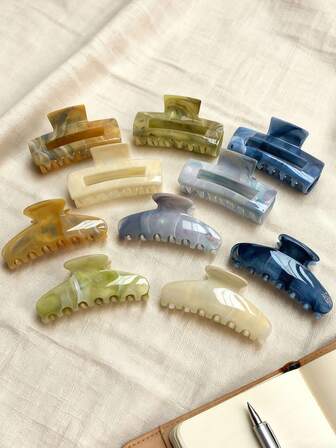 2pcs Women's Acetate Tie-Dye Textured Hair Clips, Minimalist Casual Versatile Elegant Retro Fresh Fashion Plastic Rectangle & Semi-Circle Hair Accessories For Daily Wear Elegant Claw Clips Fashion Hair Claws Causal Hair Clutch