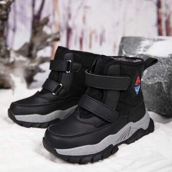 1 Pair Hook And Loop Snow Boots For Teens, Thermal Lined, Warm, Outdoor Anti-Slip Boots With Steel Claws