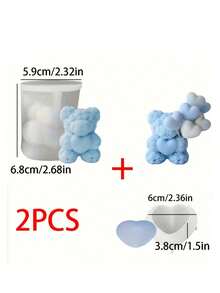 2件套可爱泰迪熊硅胶模具套装 - 3D玫瑰花装饰和条纹爱心设计，可重复使用，适用于DIY蜡烛/石膏/树脂/肥皂，是婚礼/情人节/派对/烛光晚餐、母亲节的完美浪漫礼物 - 白色 - 查看 9