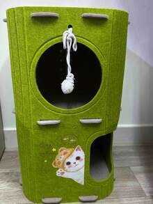 SUNFIONA [节省空间的 3D 树形猫公寓] 带抓柱和悬挂玩具的猫公寓 | 绿色、可拆卸且易于清洁，适用于多只猫、猫家具、宠物娱乐、俏皮的宠物设计