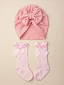 1 Set Mädchen Schleifenhut und 1 Paar Schleifen Socken, geeignet für Baby Mädchen im Herbst und Frühling, kann auch als Dekoration für Feiertage, Jahrestage oder Feiern verwendet werden - Verschiedenfarbig - Übersicht 12