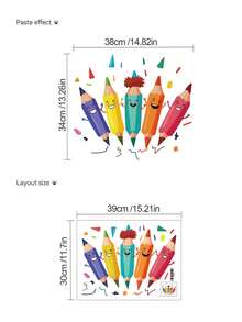1片/2片装多尺寸PVC自粘可移除墙贴，可爱毛毛虫、字母、星星、彩色铅笔、吉他、麦克风装饰贴纸，适用于卧室、客厅、书房、餐厅、浴室、家居墙面装饰、房间装饰 - 彩色 - 查看 7