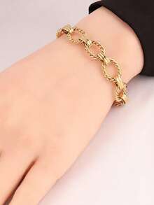 1pc Stainless Steel Geometric Circle Design Fashion Personalized Hiphop Style Bracelet, Suitable For Gifts And Daily Wear - Yellow Gold - View 4