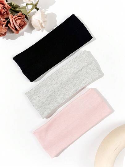 3pcs Solid Color Elastic Knit Headbands, Suitable For Daily Yoga, Outdoor Sports Wear Casual Hair Bands Winter Hair Accessories Warm Sweatband Women Bandanas Fashion Women Scarf