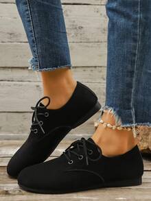 新款系带尖头女士平底鞋，透气豹纹休闲鞋，橡胶软底 - 黑色 - 查看 5