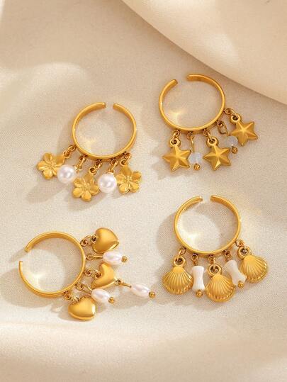 1枚不锈钢星形开口戒指，简约休闲独特时尚设计，女士配饰，适合日常、通勤和聚会佩戴。