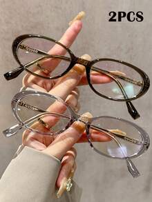 1 件/2 件套装椭圆形小框无度数眼镜，Y2K 复古橄榄绿色镜框，适合休闲和正式服装，适合使用电脑、看电视、玩游戏和操作智能手机，透明镜片时尚配饰 - 彩色 - 查看 20