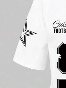 少女数字印花短袖T恤和工装裤套装 - 白色 - 查看 4