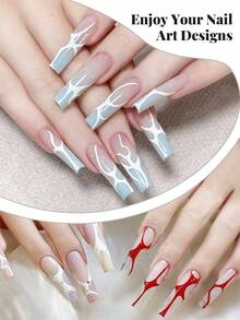 White Gel Nail Art Pen - Built-In Fine Brush, Easily Create Swirl Nail Art Patterns, Removable, Suitable For French Manicure, French Tips, DIY Nails, Removable, UV Cured - White - View 2