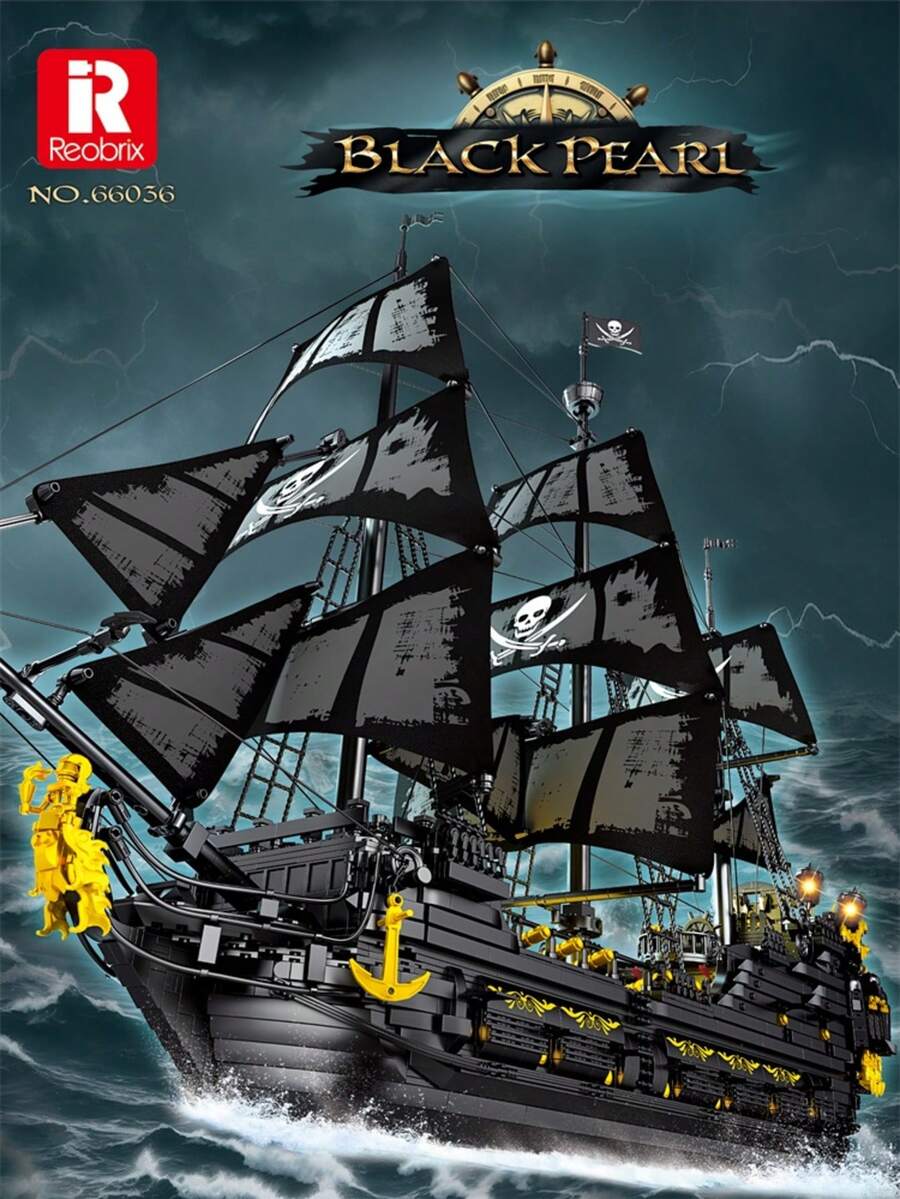 Reobrix 4708PCS Black Pearl Corsair Ship Building Block Model - Christmas Theme Assembly Playset - Perfect For Home Decoration, Party Table Decoration, ABS Durable Plastic, Ideal For Office, Living Room, Christmas, New Year, Birthday Gifts - màu đen - Xem 1