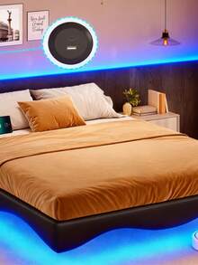 Floating Queen Size Bed Base With Adjustable LED Lights