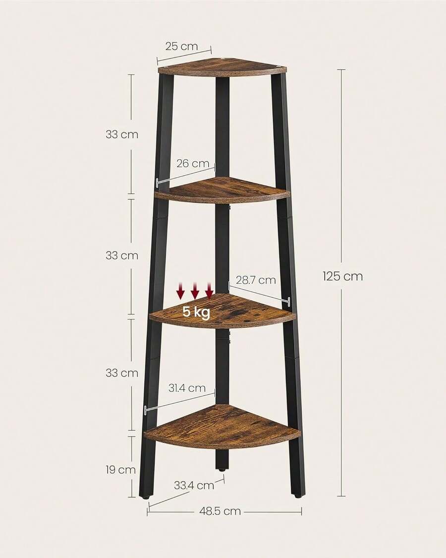 VASAGLE Estantería de Esquina, 4 Niveles, Marco de Acero, para Salón, Dormitorio, Balcón, Industrial, Marrón Rústico y Negro MLLS34XV1 - Gris Carbón + Negro Mate - Ver 1