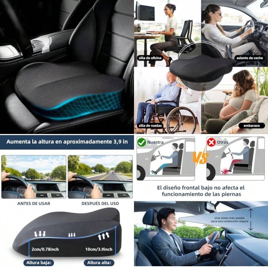 Cojín Elevador de siento de Coche para dultos 10cm - Cojín para siento de utomóvil Viscoelástico | livia Dolor de Espalda y Coxis | Cojines para Silla de Oficina y Camión(A) - Multicolor - Ver 1
