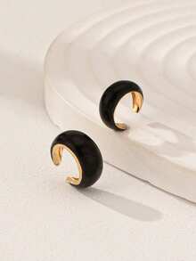 2pcs/Set Simple Metal Clip Earrings For Women - Black - View 4