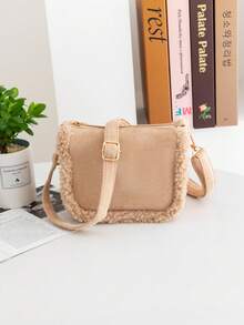 女士毛绒斜挎单肩包，秋冬新款时尚复古优雅可爱手提包，柔软仿毛皮和麂皮拼接方形托特包，大容量，可调节肩带，是女士休闲外出和日常使用的完美礼物