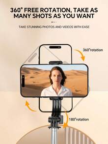 1700mm 无线自拍杆手机三脚架可伸缩折叠独脚架适用于智能手机，平衡稳定拍摄直播，带遥控器，适合夏季度假、旅行、户外活动、直播，稳定录制，度假旅行户外活动直播稳定录制，Vlog设备，360°旋转 - 黑色 - 查看 4