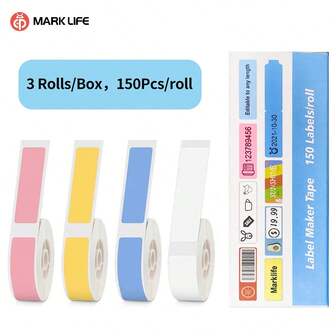Marklife Marklife 3 Rolls Per Box Thermal Tape Labels,Self-Adhesive Label Stickers, For D30,M110,M220,M1,P50,P15 Label Printer,12x40mm 0.47"X1.57", 150 Labels/Roll, Suitable For Home,School, DIY Gifts